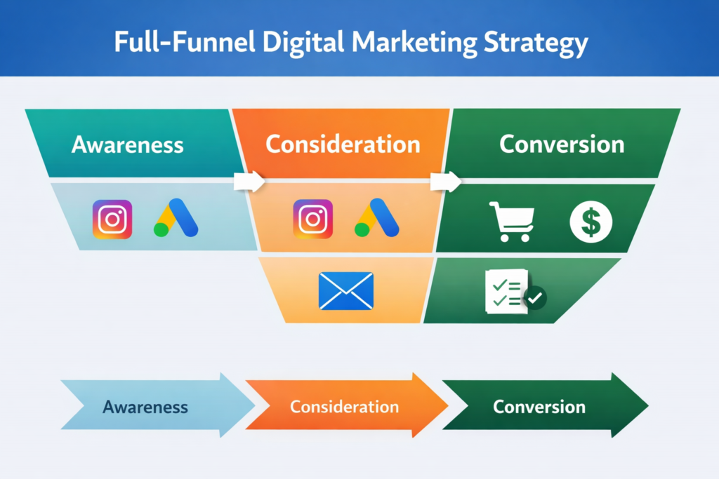 Full-funnel digital marketing strategy infographic
